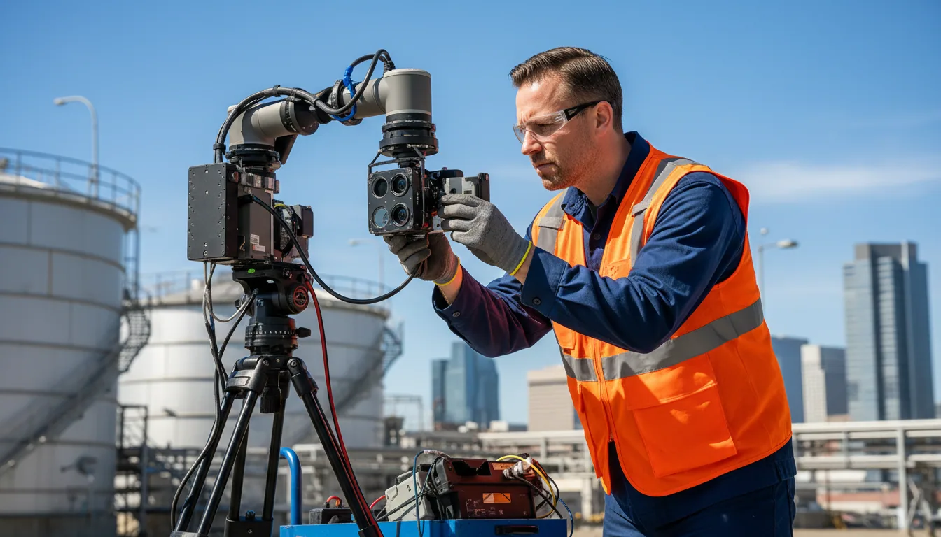 Field engineer commissioning a roadside AI sensing system